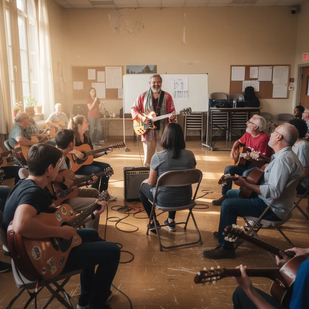 Nahaufnahme von Gitarrensaiten, die von den Fingern eines Spielers gezupft werden.