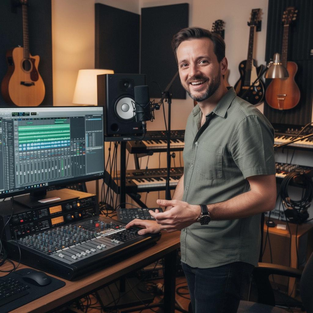 Ein Musikinstrumentenladen voller Gitarren und Zubehör.